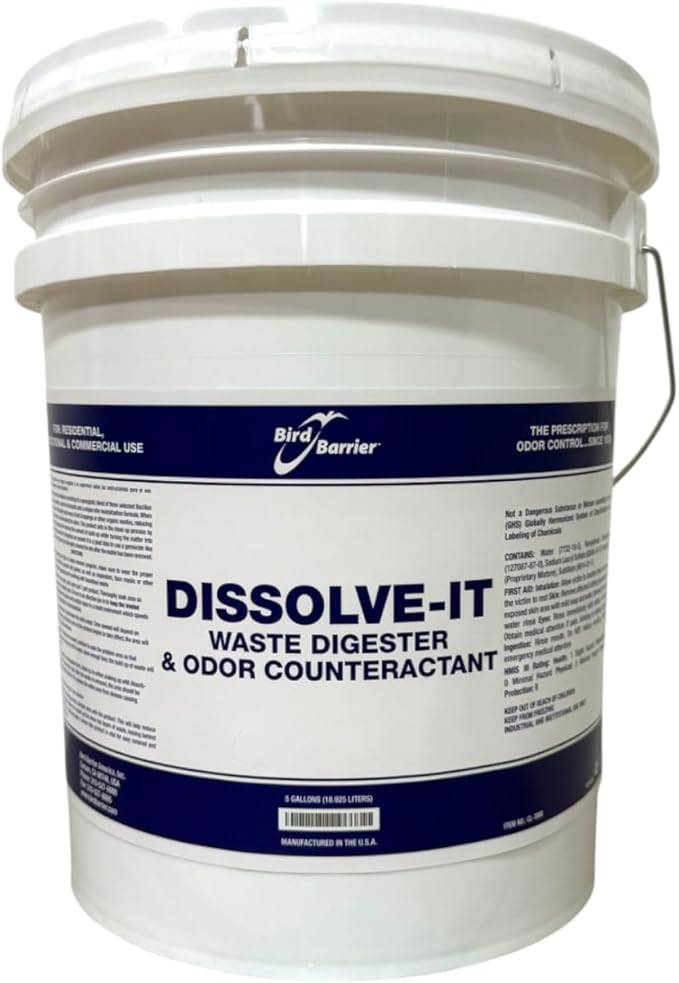 Bird Barrier Dissolve-It Enzyme Cleaner - Bird Dropping - Dissolves Waste – Treat Affected Areas Before Installing Bird Control Products - 5 Gallons Makes 10 Gallons