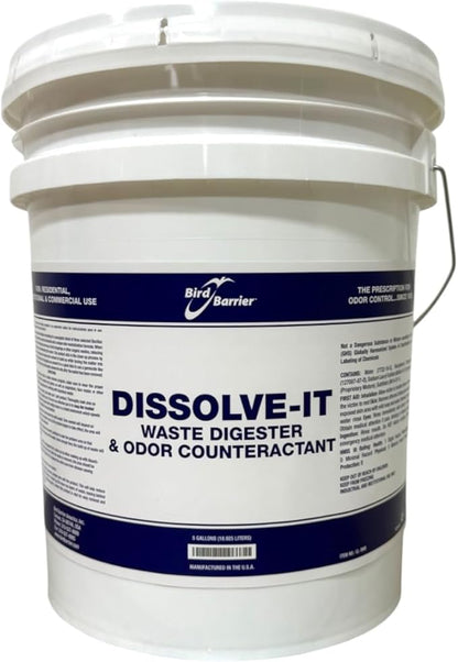 Bird Barrier Dissolve-It Enzyme Cleaner - Bird Dropping - Dissolves Waste – Treat Affected Areas Before Installing Bird Control Products - 5 Gallons Makes 10 Gallons