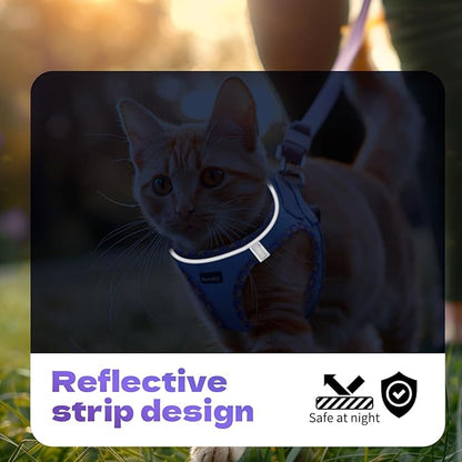 Rttochfy Cat Harness and Leash Set, Escape Proof Kitten Harness, Soft and Breathable Vest with Reflective Strip, Easy to Wear for Cats Walking and Traveling (Green, L)