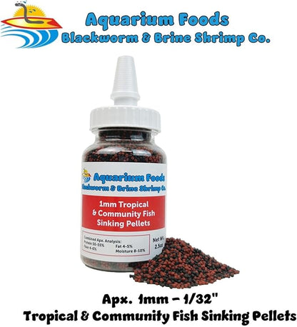 Aquatic Foods Inc. Our Original Blackworm and Color Enhancing Tropical Community Fish 1mm High Protein Sinking Pellet Mix of Blackworm and Color Enhancing Pellets…2.5oz Squeeze Bottle