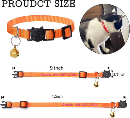 shangye Personalized Cat Collar, Custom Embroidered Cat Collars with with Name and Phone Number, Nylon ID Collar for Cat or Kitten with Breakaway Safety Release Buckle with Bell