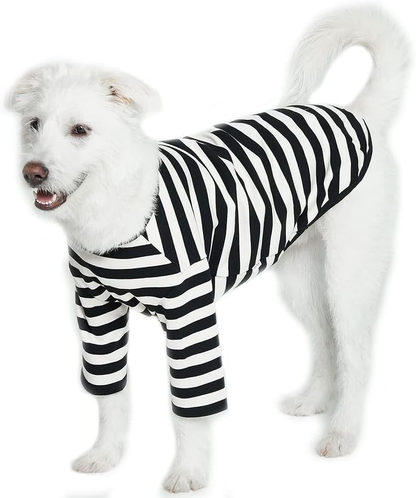 Dog Cotton Shirts for Small and Large Dogs Rugby Striped T-Shirts Soft Breathable Dog Shirt pet Clothes (3X-Large, White/Black)