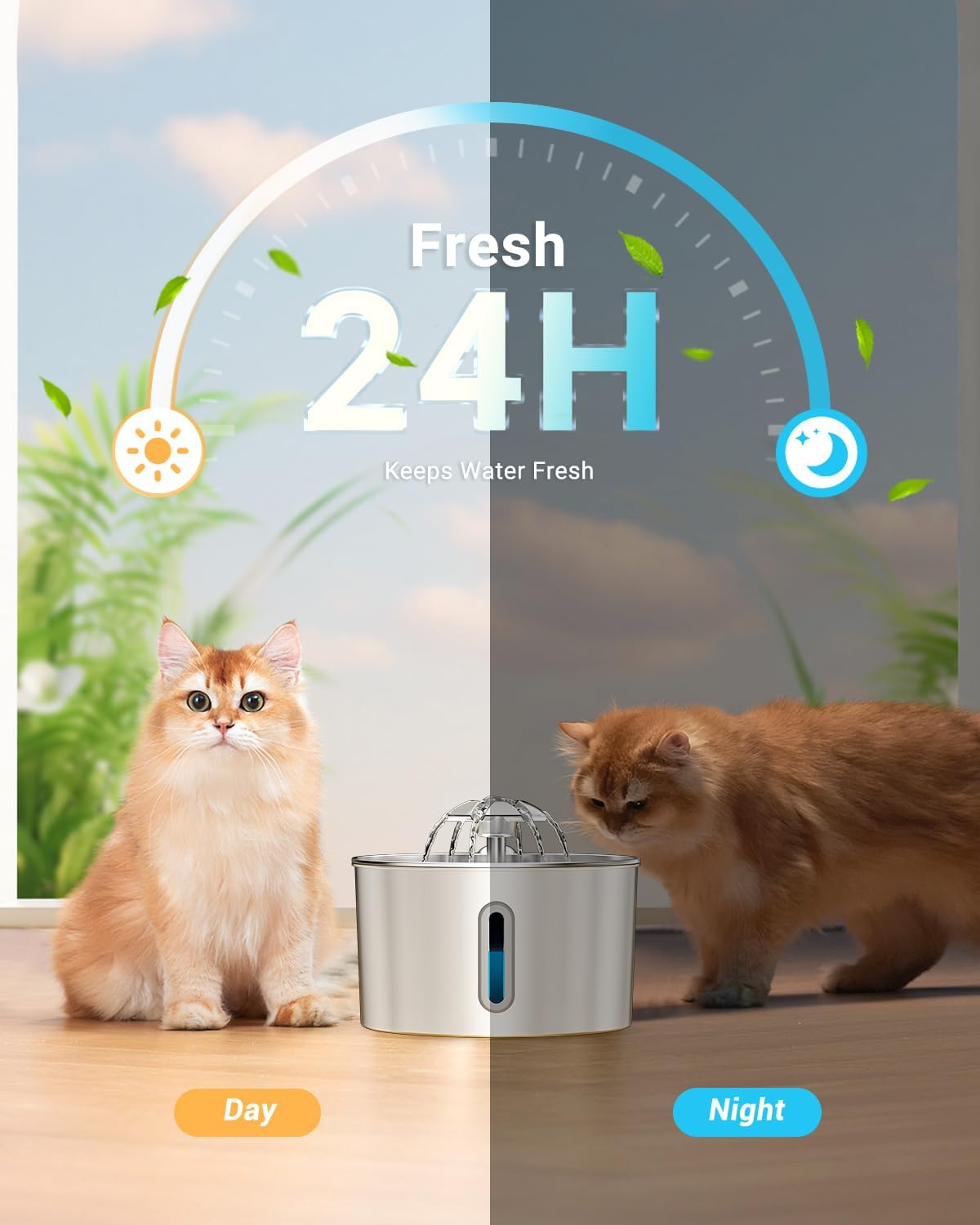 Cat Water Fountain Stainless Steel - 74oz/2.2L Corded Pet Water Dispenser Automatic Silent Cats Dispenser for Drinking Inside Indoor Metal Kitty Spout Fountain with 3 Filters & 3 Sponges