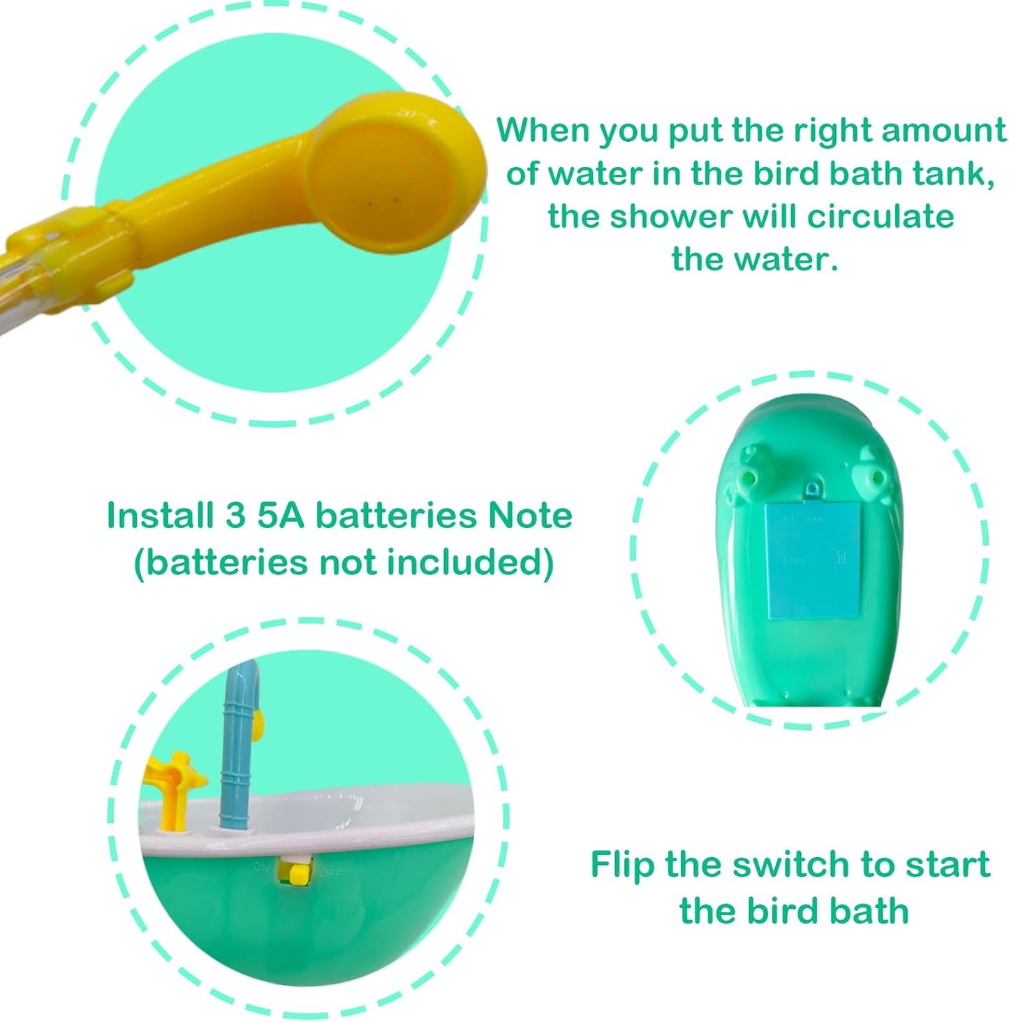Parrot Automatic Bathtub with Shower, Cute Durable Bird Bath Shower Tub Birds Bath Fountain for Small Medium Parrots Cockatiel Parakeets Conures Lovebirds(Green 10.2 x 4.0 x 11.02Inch)