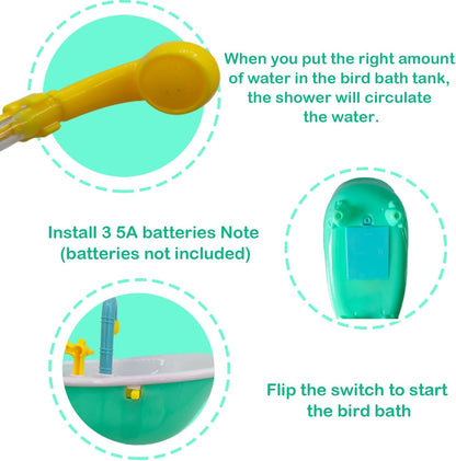 Parrot Automatic Bathtub with Shower, Cute Durable Bird Bath Shower Tub Birds Bath Fountain for Small Medium Parrots Cockatiel Parakeets Conures Lovebirds(Green 10.2 x 4.0 x 11.02Inch)