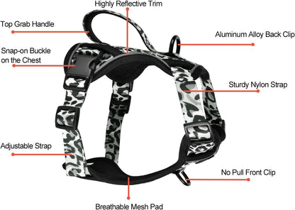 Petmolico Dog Harness for Small Dogs, Cute Harness Vest with Two Leash Clips and Soft Handle, Reflective Easy Walk Puppy Vest - Grey Leopard, Medium
