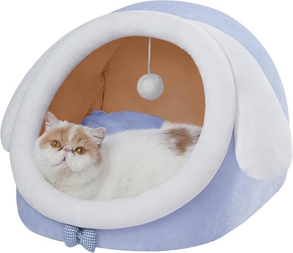 Jiupety Cute Cat Bed for Indoor Cats, Warm Soft Cave Fit for Many Cats and Puppy, Big Ear, L