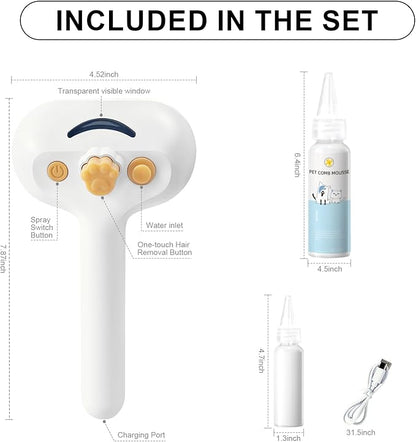 Pet Steam Brush for Dog & Cat – 3-in-1 Spray Hair Removal Comb – Steam for Shedding & Grooming – Water Brush for Long & Short Haired Pets – Spritz Defur Comb – Includes Waterless Shampoo