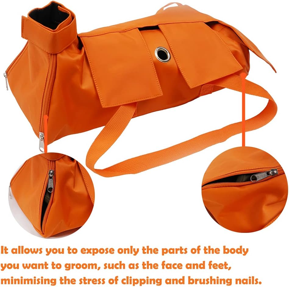 Kukaster Pet Cat’s Restraint Bag for Claw Care Nail Trimming Anti-Scratching Grooming Bag for Cats Medical Examination(Orange-l)