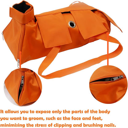 Kukaster Pet Cat’s Restraint Bag for Claw Care Nail Trimming Anti-Scratching Grooming Bag for Cats Medical Examination(Orange-l)
