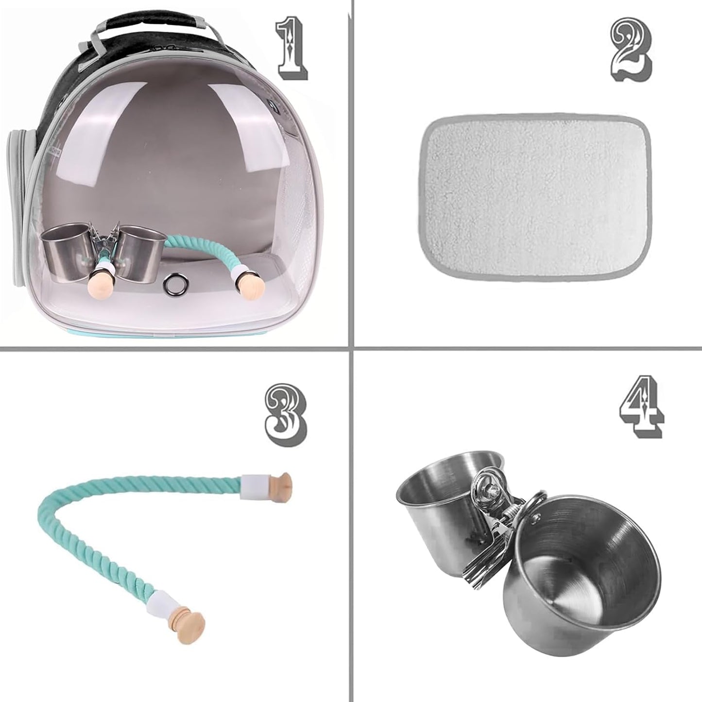 halinfer Small Bird Travel Backpack Carrier Cage with Cups, Backpack to Transport Backpack Carrier with Clamp Cups Stand Perch for Parakeet Cockatiel Budgies Vet Carry Book Bag Black