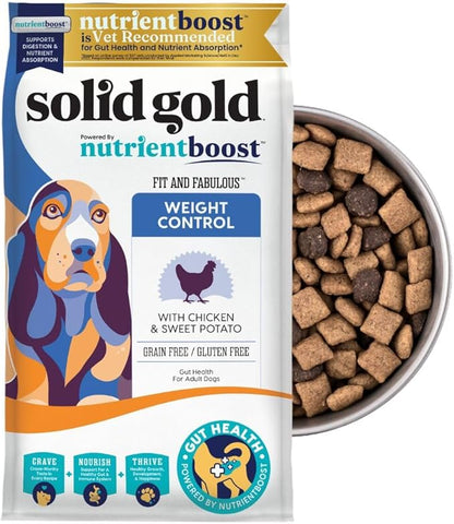 Solid Gold Healthy Weight Management Dry Dog Food for Adult & Senior Dogs - Real Chicken, Probiotics & Omega 3 Fish - Grain Free Dry Dog Food for Healthy Weight & Gut Health - Nutrientboost – 3.75LB