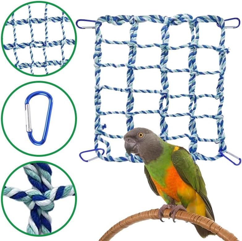 2 Pcs Rat Climbing Ropes for Cage - Rat Accessories - 12.6 x 9.84 inch Hammock - Cotton Rope Bridge - Bird Ladder with 4 Silver Hooks (Blue)