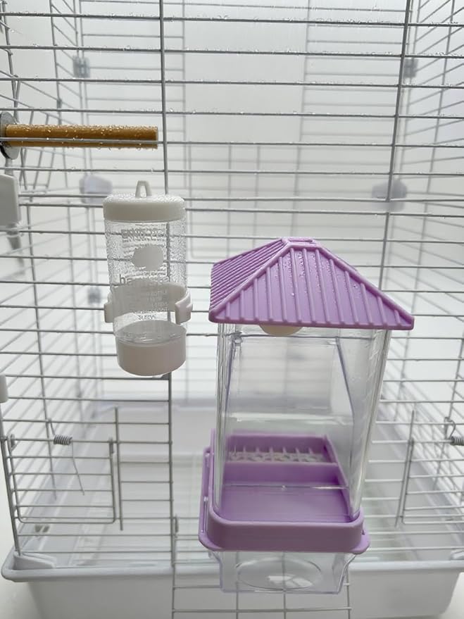 Automatic Bird Feeder for Cage(3ps) No Mess Bird Water Dispenser Clear No Spill Budgie Feeder Cage Accessories for Small Parrots, Cockatiels, Finches, Lovebirds (Purple Pointed tip 003)