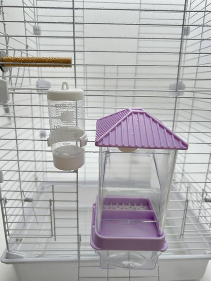Automatic Bird Feeder for Cage(3ps) No Mess Bird Water Dispenser Clear No Spill Budgie Feeder Cage Accessories for Small Parrots, Cockatiels, Finches, Lovebirds (Purple Pointed tip 003)