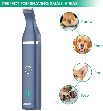oneisall Dog Clippers with Double Blades,Cordless Small Pet Hair Grooming Trimmer,Low Noise for Trimming Dog's Hair Around Paws, Eyes, Ears, Face, Rump (Teal)