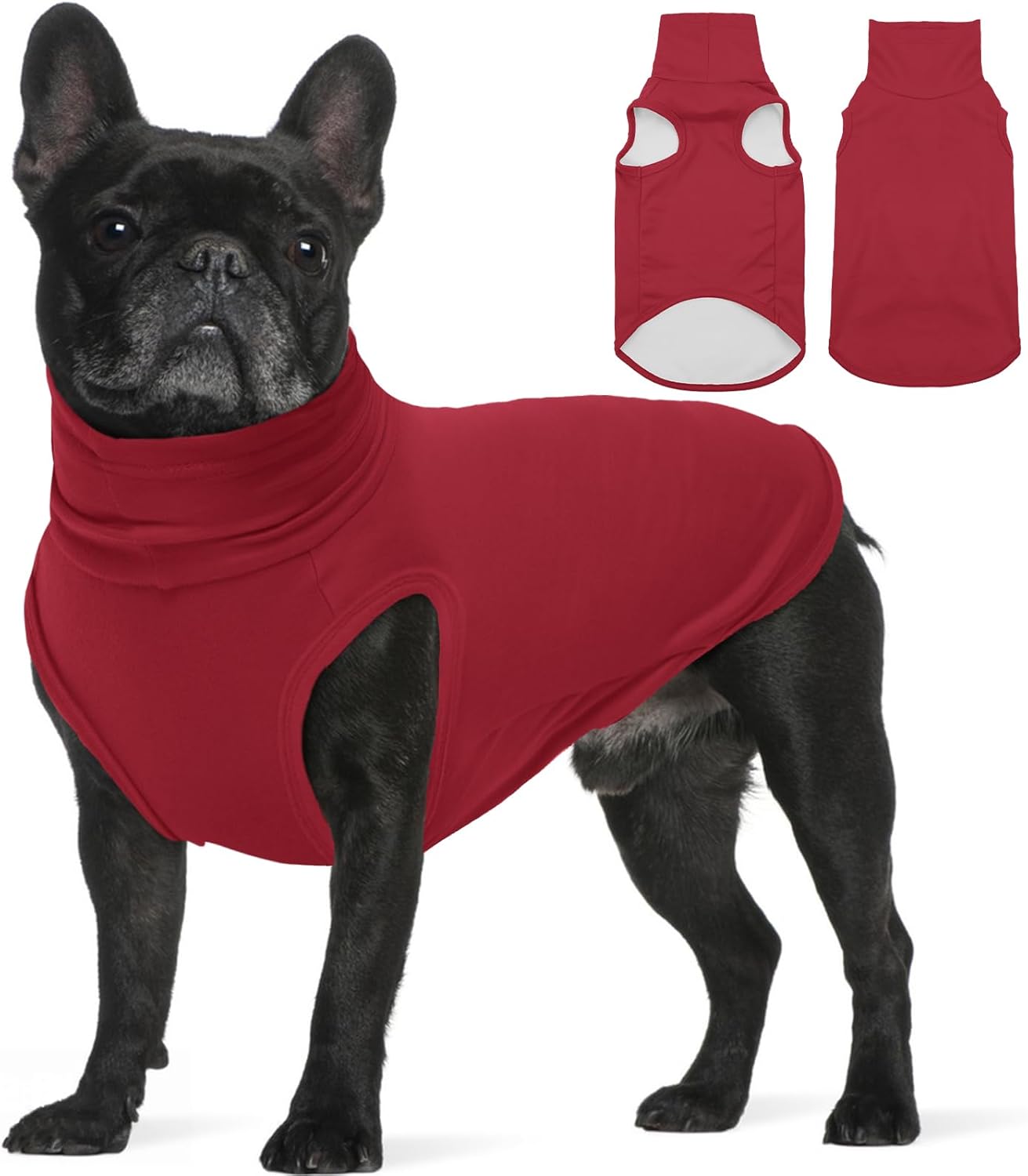 ROZKITCH Dog Sweaters Soft Fleece Pullover Sweatshirt Pajamas, Turtleneck Warm Pet Cold Weather Jacket Stretchy Vest Jumpsuit Apparel Outfit Clothes for Small Medium Large Dogs Walking Sleep Red M