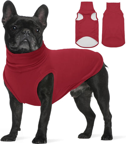 ROZKITCH Dog Sweaters Soft Fleece Pullover Sweatshirt Pajamas, Turtleneck Warm Pet Cold Weather Jacket Stretchy Vest Jumpsuit Apparel Outfit Clothes for Small Medium Large Dogs Walking Sleep Red M