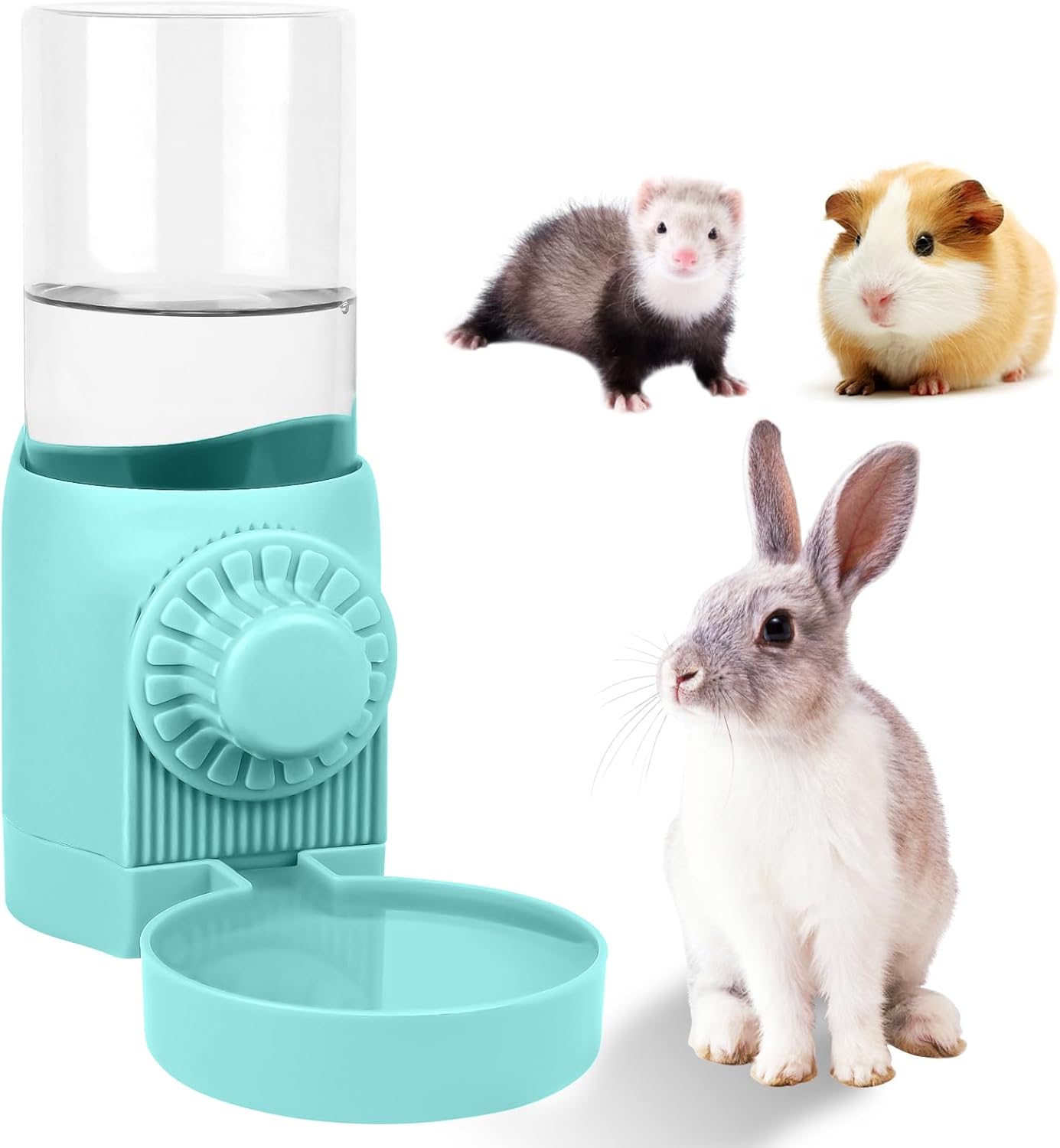 Hanging Pet Water Dispenser,17oz Rabbit Guinea Pig Water Bottle, Water Bowl for Cats Dogs Ferret Small Animals (Blue)