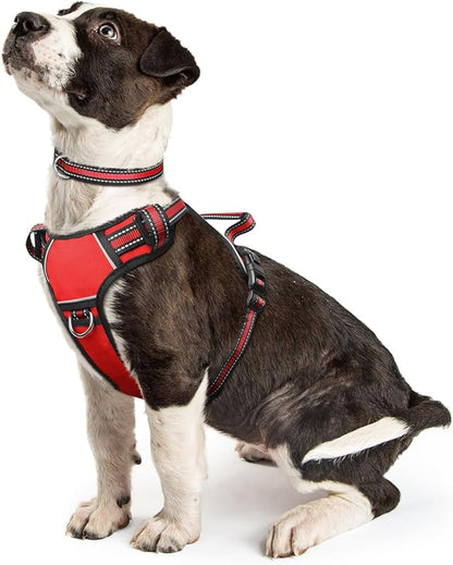 WINSEE Dog Harness No Pull, Pet Harnesses with Dog Collar, Adjustable Reflective Oxford Outdoor Vest, Front/Back Leash Clips for Small, Medium, Large, Extra Large Dogs, Easy Control Handle for Walking