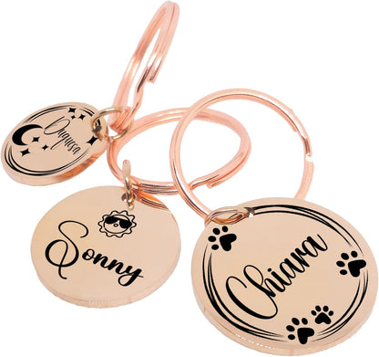 Super Customizable Pet Tags ID for Cats & Dogs | Cat tag: Durable Stainless Steel. Custom Engraved Dog Tags for Collars, Harnesses & Leashes | Many Fonts & Design (Champagne, Round)