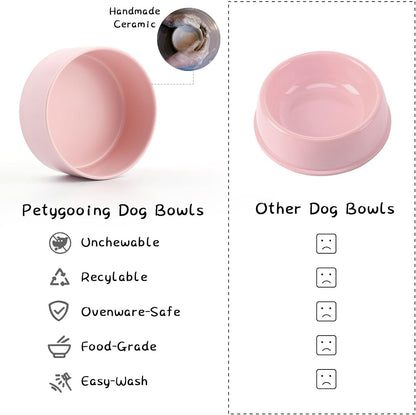 Petygooing Pink Elevated/Raised Ceramic Dog Bowl for Medium and Large Breeds, Dog Food Water Dish with Stand,Pet Feeding Bowl with Anti Slip Rubber Large Dogs(1800ml 7.6 Cups)