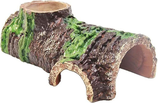 Medium Realistic Resin Hollow Log Hideout Natural-Looking Reptile Hide with Exterior Feeding Ledge Suitable for Bearded Dragons Geckos & Exotic Pets