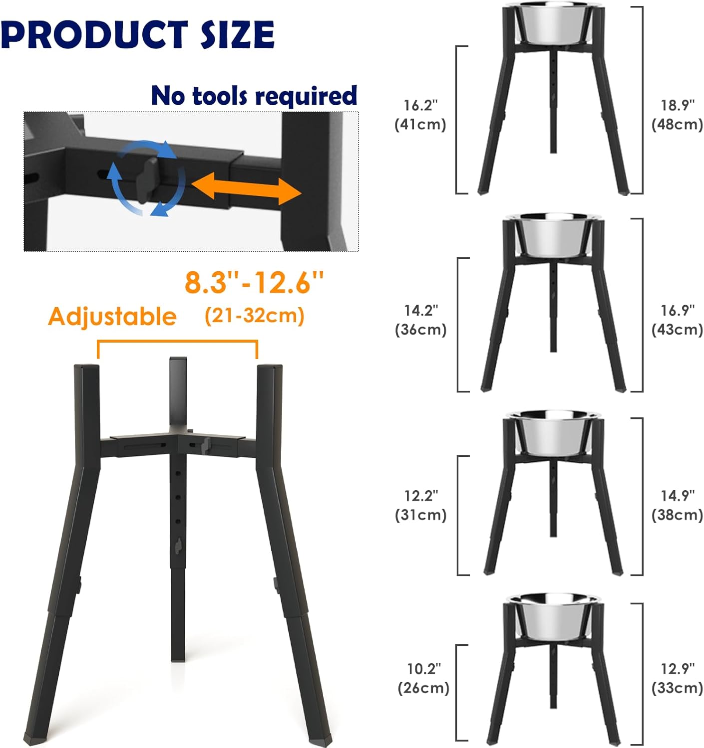 Elevated Dog Bowl Stand for Large Dogs, Adjustable Height & Width,Single Raised Dog Food Water Holder,Bowl Not Included