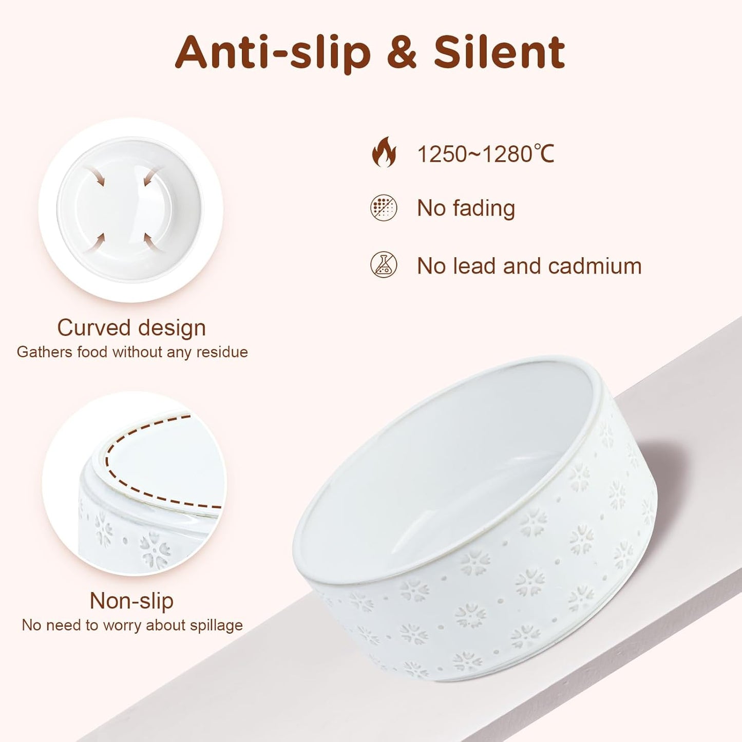 SPUNKYJUNKY Ceramic Dog Bowls with Acacia Wood Stand Raised Food and Water Bowl for Small Medium Sized Dog (18.5cm)