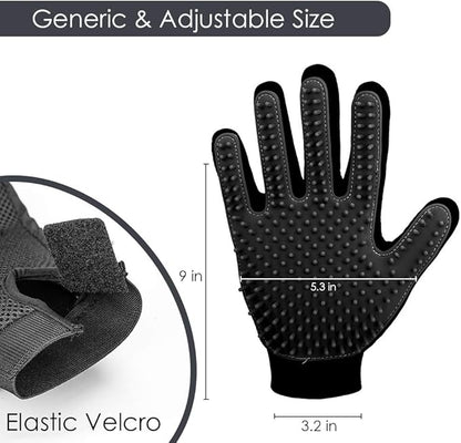 Upgrade Version Pet Grooming Glove - Gentle Deshedding Brush Glove for Dogs, Cats & Horses with Long and Short Fur - Efficient Pet Hair Remover Mitt - Enhanced Five Finger Design - 1 Pair (Black)