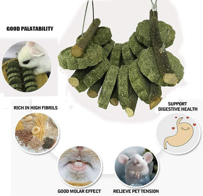 Hamiledyi Bunny Chew Toy for Teeth,Guinea Pig Natural Organic Fruitwood Sticks with Grass Cake for Rabbits,Chinchillas,Gerbils, Squirrels, Hamsters, Chewing/Improve Dental Health
