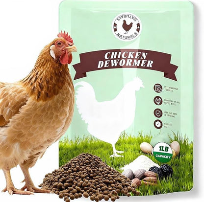 Natural Chicken Dewormer Powder - Chili Flavor | All-Natural Poultry Worm Treatment for Hens & Birds | Easy-Mix Feed Supplement | Safe for Eggs | No Withdrawal (1LB Pouch)