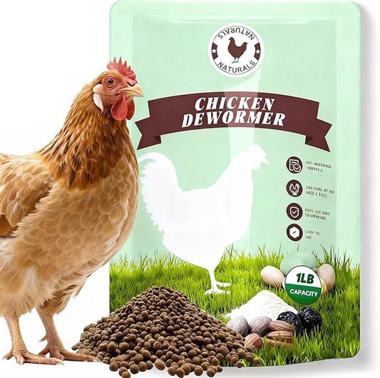 Natural Chicken Dewormer Powder - Chili Flavor | All-Natural Poultry Worm Treatment for Hens & Birds | Easy-Mix Feed Supplement | Safe for Eggs | No Withdrawal (1LB Pouch)
