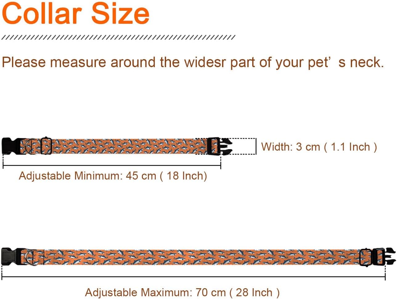 Sea Shark Ocean Orange Pet Collars Dog Collars Soft Elastic Neck Strap for Female Male Puppy Cats