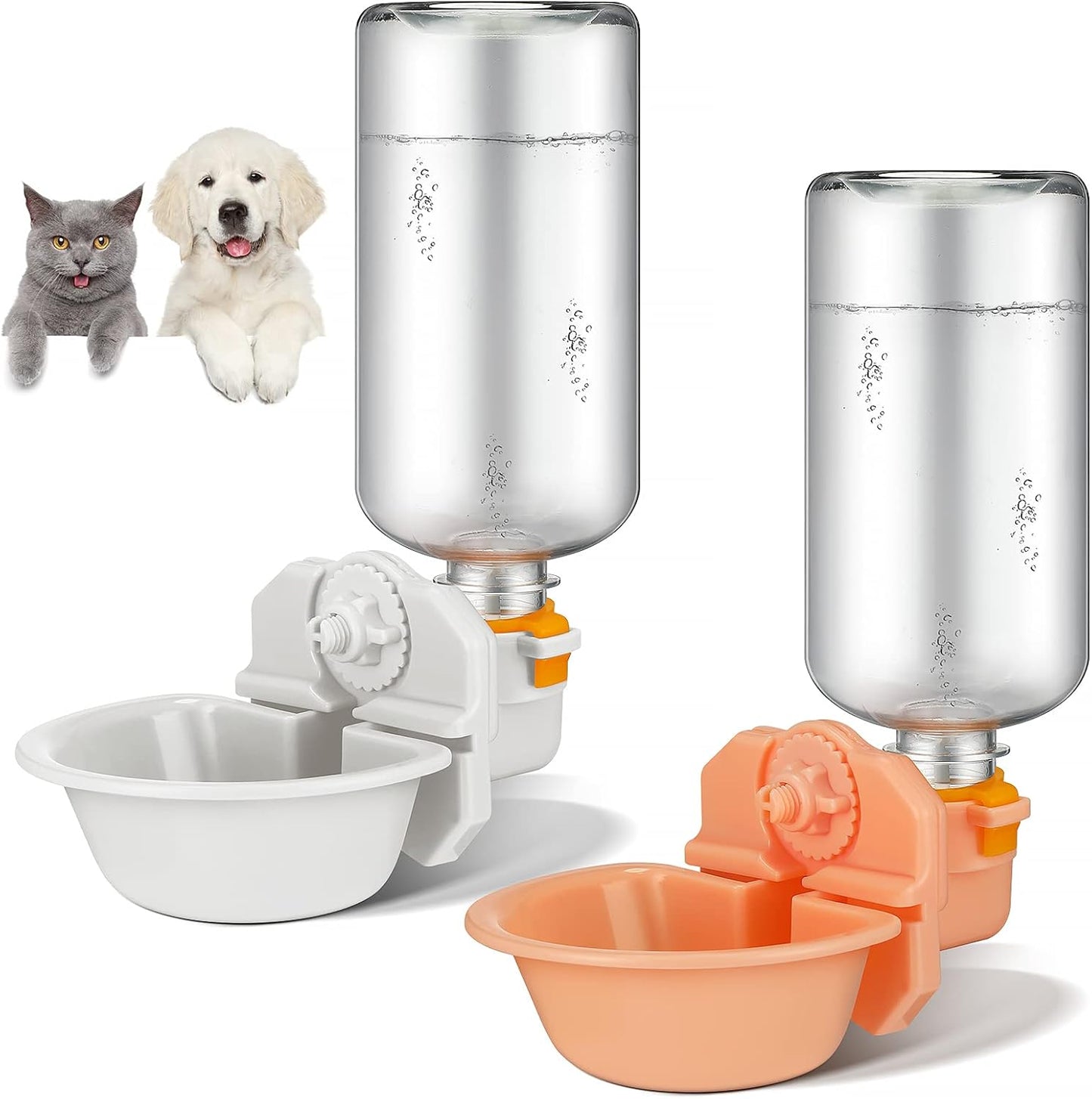 Riakrum 2 Pieces Dog Water Bottle for Crate 17oz Anti-Overflow Pet Cage Water Dispenser Automatic Hanging Cage Bottle for Small Dogs Cats Bunny Ferret Small Animals Crate Kennel Cage, 2 Colors