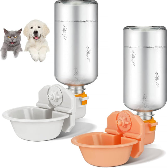 Riakrum 2 Pieces Dog Water Bottle for Crate 17oz Anti-Overflow Pet Cage Water Dispenser Automatic Hanging Cage Bottle for Small Dogs Cats Bunny Ferret Small Animals Crate Kennel Cage, 2 Colors