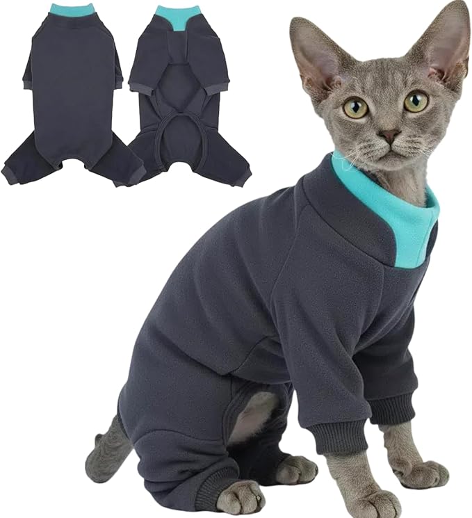 T'CHAQUE Sticky Hair Cat Onesie - Soft Long Sleeve Cat Pajamas, Anti-Shedding,Surgery Recovery Suit, Wound Protection & Preventing Licking, Kitten Sweaters for Male Female, Darkgray-S