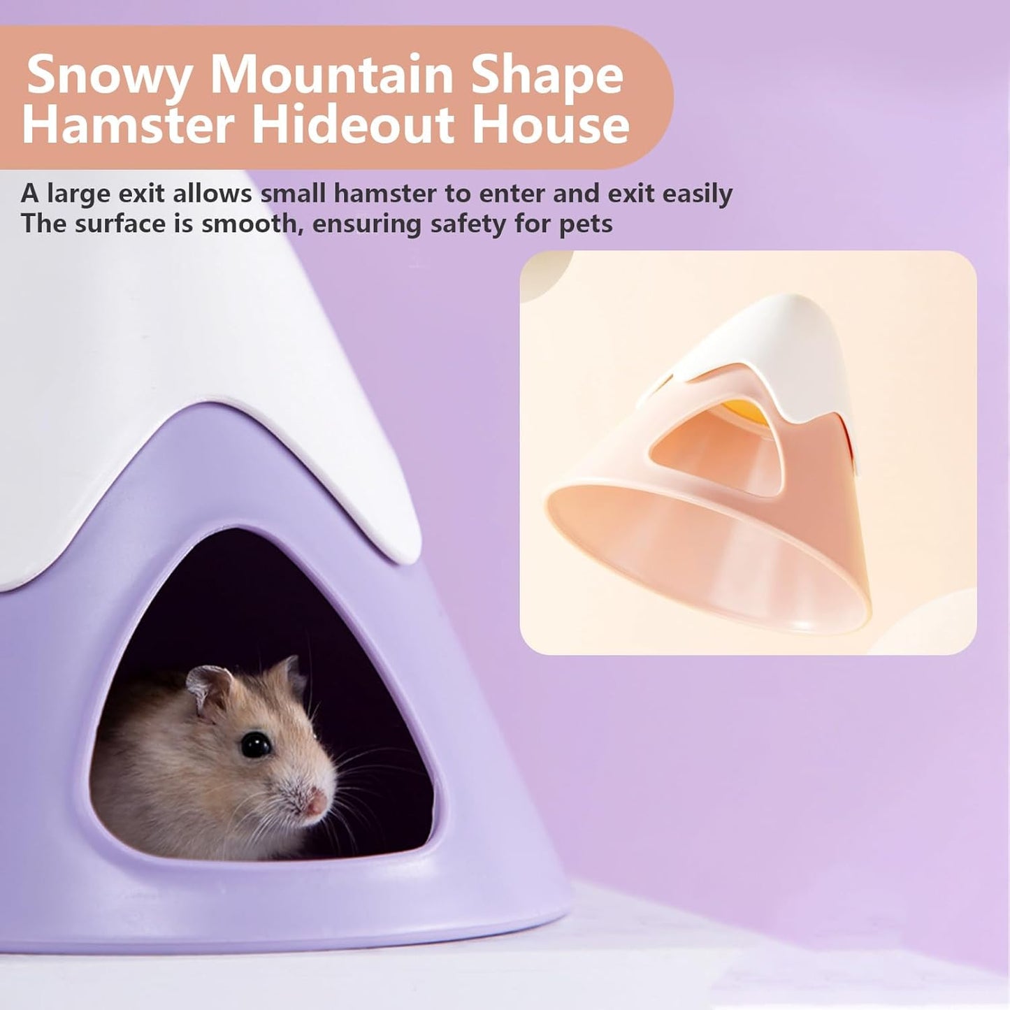 Hamster Hideout, Snowy Mountain Shape Hamster Hide House,Cute Small Animal Habitat Hideaway Hut for Syrian Hamsters, Mice, Gerbils, Rats (Pink)