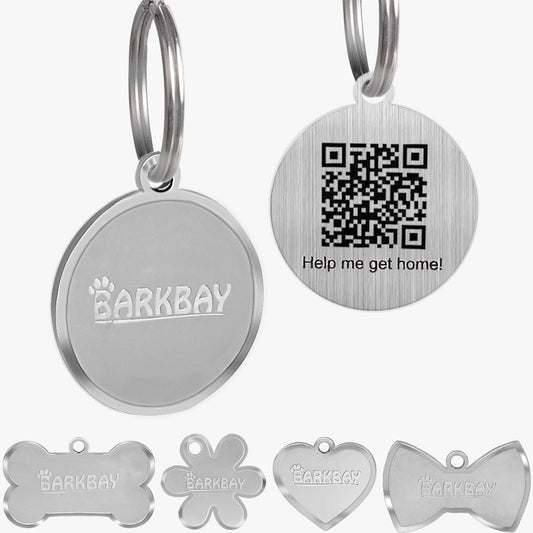 Dog Tags Personalized for Pets,Dog Name Tags QR Code,No Subscription Fees,Modifiable Pet Online Profile,Stainless Steel,No App Required,for Dogs and Cats Small,Medium,Large(Round,Regular)