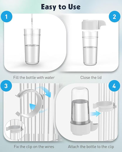 Pawfly Auto Bird Waterer, 2-Pack Cage Dispenser Feeder for Parrots, Hamsters - Small Bird Accessories for Cockatiel, Budgie, Lovebirds (White/Blue)