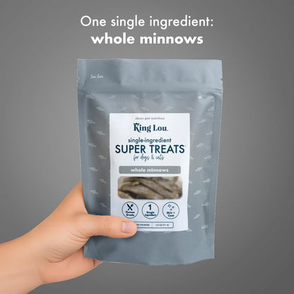 King Lou Pets - Whole Minnows for Cats and Dogs - Freeze Dried Minnows - USA-Made Freeze Dried Dog Treats and Cat Treats - Omega Rich for Skin and Coat Health - 1 lb Prior to Freeze-Drying