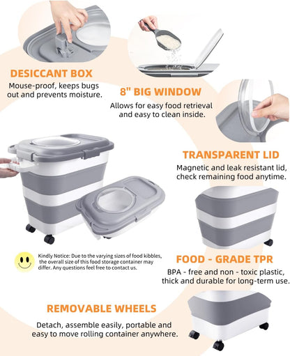 25-28lbs Dog Food Storage Container, Collapsible Dog Food Container, Wheels, Handle, Airtight Pet Food Storage Container, Scoop, Small Dry Container For Dog Cat Bird Food