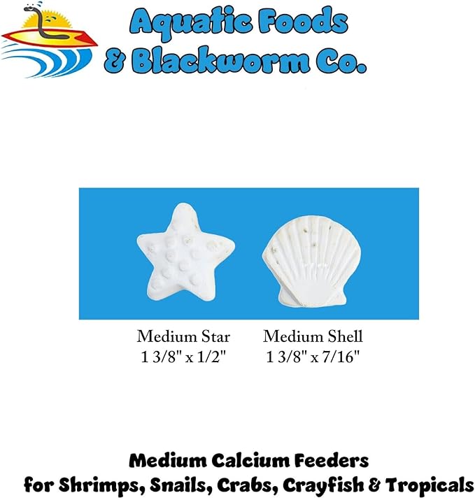 Aquatic Foods Inc. Medium Size Calcium Feeder Stars & Shells for Shrimp, Snails, Crabs, Crayfish, Hermit Crabs and All Tropical Fish…30 Count Jar