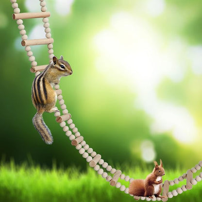 Bird Ladder Bridge, Wooden Pet Hamster Climbing & Swing Toys, Cage Accessories for Birds Rats Parrots Hamster Squirrel Sugar Gliders Parakeets Cockatiels - 16 Steps - 36.6 x 3.14 Inch