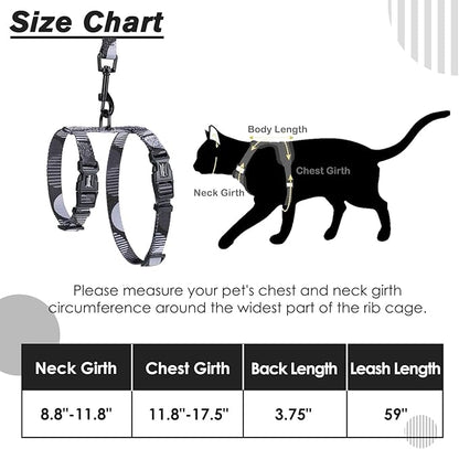 PUPTECK Adjustable Cat Harness and Leash Set Escape Proof Kitten Strap Collar for Walking Travel, Printed Dark Grey