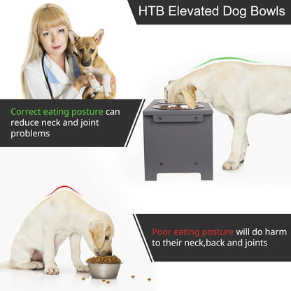 HTB Elevated Dog Bowls,Raised Dog Bowl Stand with 2 Stainless Steel Bowls,Elevated Raised Pet Bowls for Large Medium Small Sized Dogs