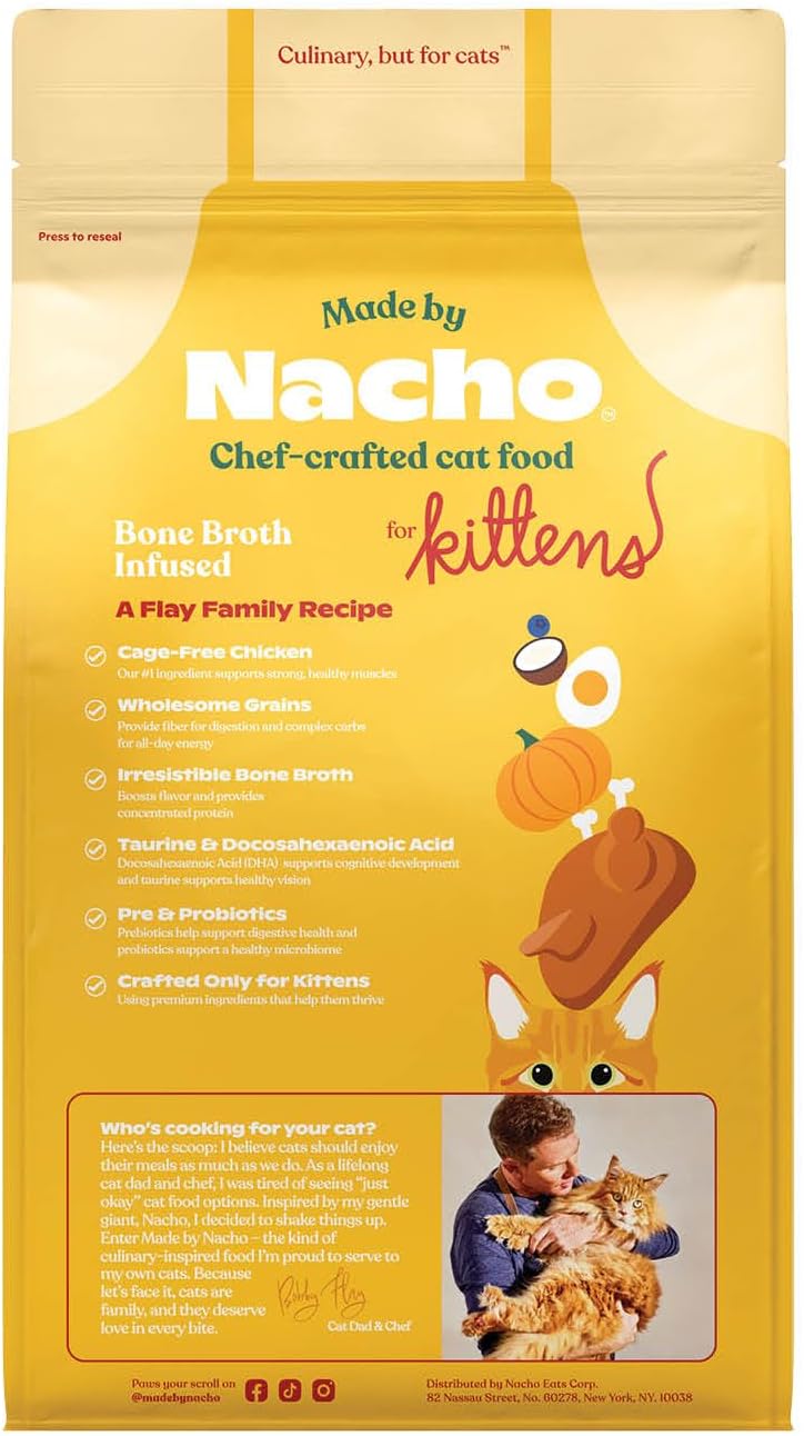 Made by Nacho Kitten Dry Kibble Infused with Bone Broth, Healthy High Protein Cat Food, Cage-Free Chicken and Chicken Liver, 4lb Bag