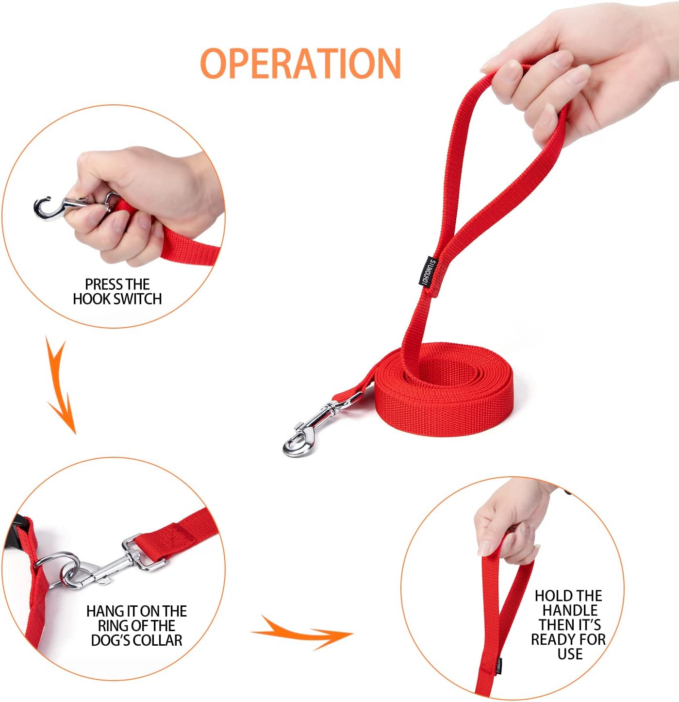 Strong Durable Nylon Dog Training Leash, 1 Inch Wide Traction Rope, 6 ft 10ft 15ft Long, for Small and Medium Dog (Red, 10 Feet)