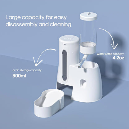 2 in 1 Hamster Water Bottle - Automatic Food Bowl, No Drip Small Animal Water Bottle Dispenser, for Syrian Dwarf Hamsters, Gerbils, Mouse, Hedgehog, Hamster Cage Accessories (White, Large)