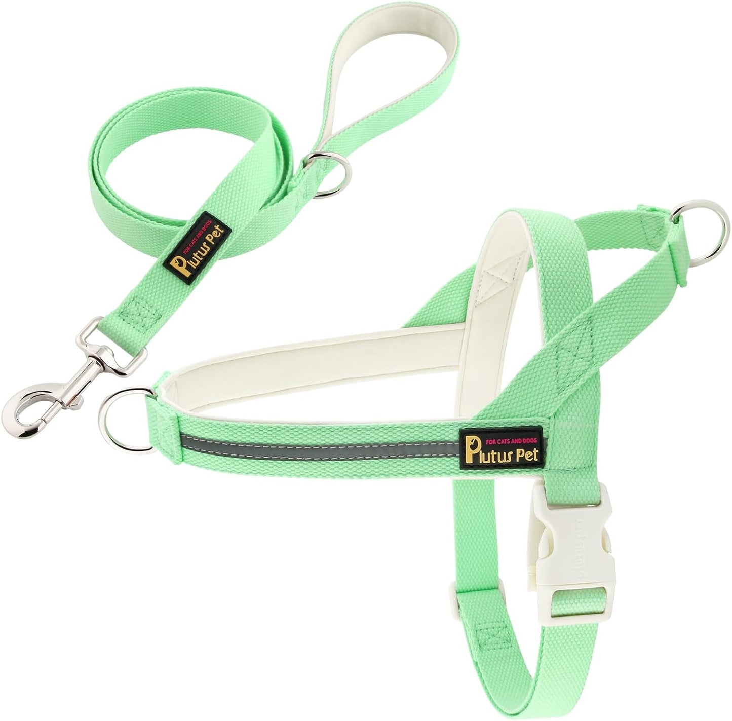 Plutus Pet Cotton Dog Harness and Leash Set, Reflective and Soft Padded, Quick Fit Vest Harness, for Small, Medium and Large Dogs, Light Green, S